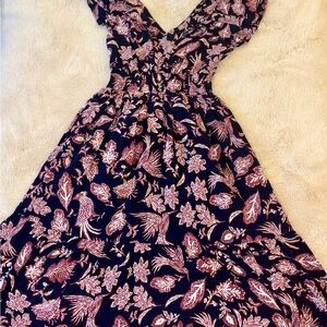 Maurices Navy and Pink Floral Midi Dress